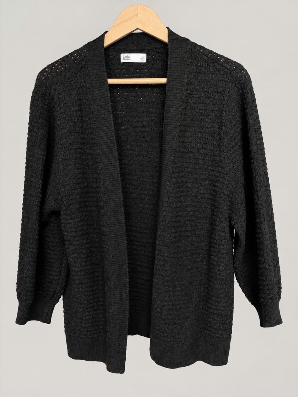 Croft & Barrow Black Open-Front Textured Knit Cardigan